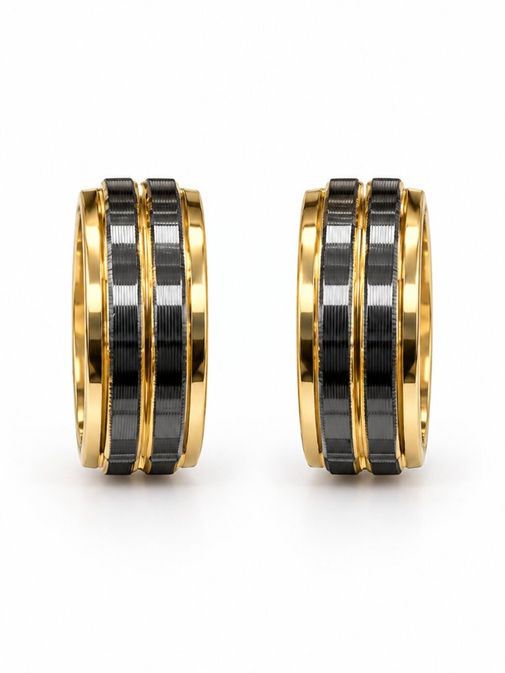 Nari Gold & Black Two-Tone Stainless Steel Huggie Earrings
